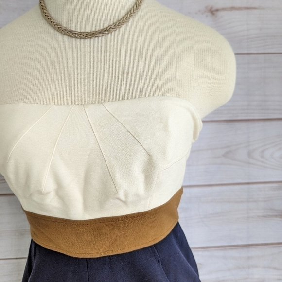 Diane Von Furstenberg Rhythm Dress in Ivory and Navy Strapless Two Tone Size 4 - Picture 2 of 8
